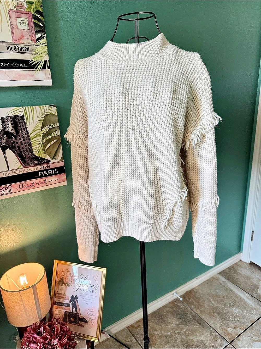 Michael Kors Fringe Sleeve Knit Sweater Size Large